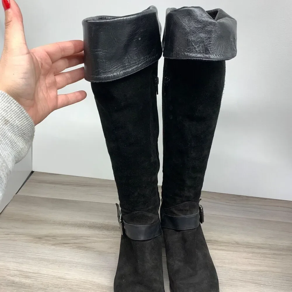 Nalini Italy Chain-Trim Suede Knee-High Boots 39‎ Chain Harness